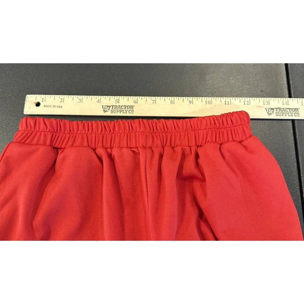 Womens XS Red Knit Wide‎ Flare Leg Pants Embroidered Hem Pocket Asian Style Boho